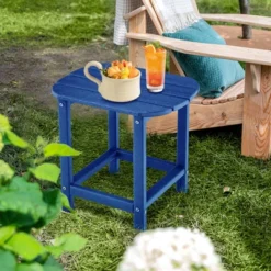 Tangkula 2-Piece Weather-Resistant Adirondack Side Tables - Durable HDPE Navy