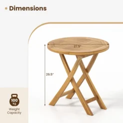 Tangkula Patio Teak Wood Dining Table 27.5" Round Side Table W/ Slatted Tabletop -Tangkula Shop GUEST e9c87423 a028 420e aa31 e71dbbf6d798