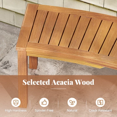 Tangkula Outdoor Curved Bench Set Of 2 Acacia Wood Fire Pit Bench W/Slatted Seat Patio Backless 2-Person Seating For Porch Yard 4 Tangkula Outdoor Curved Bench Set Of 2 Acacia Wood Fire Pit Bench W/Slatted Seat Patio Backless 2-Person Seating For Porch Yard - Image 4