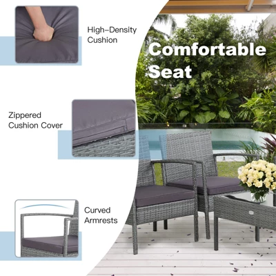 Tangkula Patio Rattan 4PCS/8PCS Cushioned Chair Side Table Classic Furniture Set Bistro Set Single Sofa Thick Cushion Loveseat For Garden Grey 2 Tangkula Patio Rattan 4PCS/8PCS Cushioned Chair Side Table Classic Furniture Set Bistro Set Single Sofa Thick Cushion Loveseat For Garden Grey - Image 2