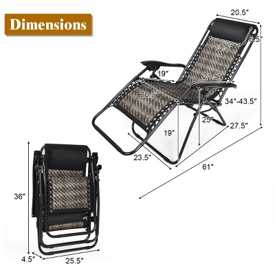 Tangkula Grey Folding Recliner Patio Rattan Zero Gravity Lounge Chair With Headrest 2 Tangkula Grey Folding Recliner Patio Rattan Zero Gravity Lounge Chair With Headrest - Image 2