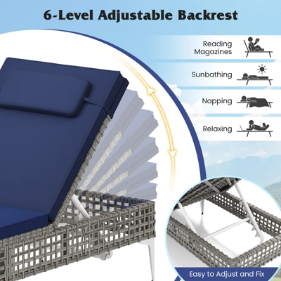 Tangkula Set of 2 PE Wicker Patio Chaise Lounges with 6-Level Adjustable Backrest 3 Tangkula Set of 2 PE Wicker Patio Chaise Lounges with 6-Level Adjustable Backrest - Image 3