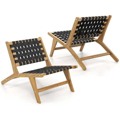 Tangkula 2PCS Teak Wooden Chair W/ Woven Webbing Seat & Backrest Mid Century Modern 9 Tangkula 2PCS Teak Wooden Chair W/ Woven Webbing Seat & Backrest Mid Century Modern - Image 9
