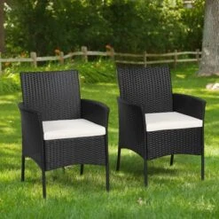 Tangkula Outdoor 2 PCS Rattan Dining Chair Patio Cushioned Arm Chair W/Zipper Black -Tangkula Shop GUEST ea776836 f986 4e72 baea efb68cb0819e