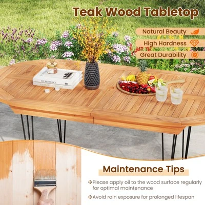 Tangkula 71" Patio Dining Table 6 Person Large Oval Table W/ Teak Wood Tabletop 6 Tangkula 71" Patio Dining Table 6 Person Large Oval Table W/ Teak Wood Tabletop - Image 6
