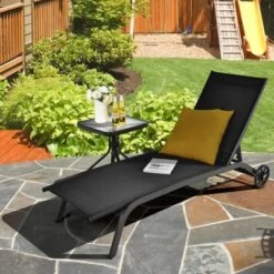 Tangkula Outdoor Chaise Lounge Chair Patio Lounge Recliner With 6-Position Adjustable Backrest