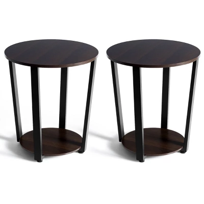 Tangkula 2 PCS 2-Tier Industrial Round End Table Metal Sofa Side Table With Storage Shelf 9 Tangkula 2 PCS 2-Tier Industrial Round End Table Metal Sofa Side Table With Storage Shelf - Image 9