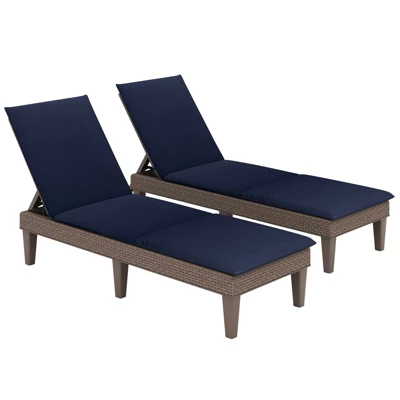 Tangkula 2-Piece Patio Recliner Lounge Chair Set with Navy Blue Cushions 4 Tangkula 2-Piece Patio Recliner Lounge Chair Set with Navy Blue Cushions - Image 4