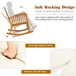 Tangkula 2PCS Patio Wooden Rocking Chair Set Garden Outdoor W/ Coffee Table Cushion -Tangkula Shop GUEST eb02818f ce18 4a74 acf7 e3319c562ef5