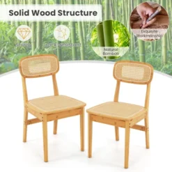 Tangkula Rattan Dining Chairs Set Of 2 Kitchen Dining Chairs With Simulated Rattan Backrest & Wood Frame -Tangkula Shop GUEST eb44cd24 56d8 43c4 b3ea 6fee64632252