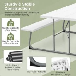 Tangkula 6 FT Folding Picnic Table and Bench Set - All-Weather White HDPE -Tangkula Shop GUEST eba851a4 4d36 46d7 8b5a 926b4fe60a3a