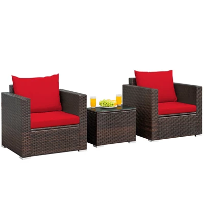 Tangkula 3-Piece Outdoor Patio Rattan Furniture Set with Cushioned Sofas 6 Tangkula 3-Piece Outdoor Patio Rattan Furniture Set with Cushioned Sofas - Image 6