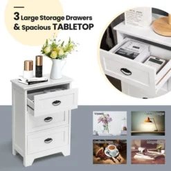 Tangkula End Table Nightstand Bedroom Storage W/ 3 Drawers & Wood Slide White 14 Tangkula End Table Nightstand Bedroom Storage W/ 3 Drawers & Wood Slide White -Tangkula Shop GUEST ebca7f6b 57a5 466c 9416 2aff565523ea
