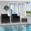 Tangkula 3PCS Patio Rattan Conversation Furniture Set Yard Outdoor W/ Black Cushions
