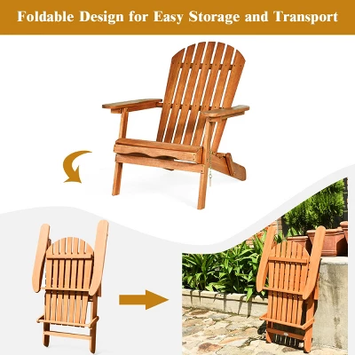 Tangkula 3-Piece Adirondack Chair Set, Foldable Eucalyptus Wood Patio Furniture with Side Table 2 Tangkula 3-Piece Adirondack Chair Set, Foldable Eucalyptus Wood Patio Furniture with Side Table - Image 2