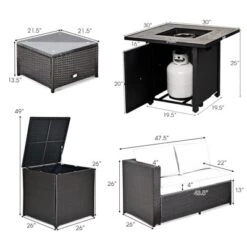 Tangkula 5-Piece Patio Furniture Set With 30 Inches Gas Fire Pit Table Outdoor PE Wicker Sectional Sofa Set With Cushions Red/Beige/Navy/Turquoise -Tangkula Shop GUEST ebf100e4 14a9 4ac7 a2be b033a74d193e