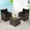 Tangkula 5-Piece Rattan Patio Furniture Set with 2 Ottomans and Coffee Table
