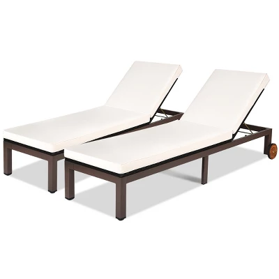 Tangkula 2PCS Patio Adjustable Rattan Recliner Chaise Lounge Chair W/ Cushion Wheels 9 Tangkula 2PCS Patio Adjustable Rattan Recliner Chaise Lounge Chair W/ Cushion Wheels - Image 9