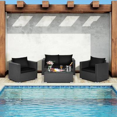 Tangkula 4PC Patio Rattan Wicker Conversation Furniture Set Sectional Sofa & Coffee Table 10 Tangkula 4PC Patio Rattan Wicker Conversation Furniture Set Sectional Sofa & Coffee Table - Image 10