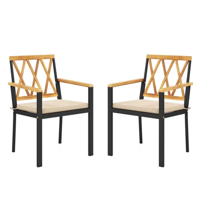 Tangkula Patio Dining Chairs Set Of 2 Metal Outdoor Chairs W/ Removable Padded Cushions 9 Tangkula Patio Dining Chairs Set Of 2 Metal Outdoor Chairs W/ Removable Padded Cushions - Image 9