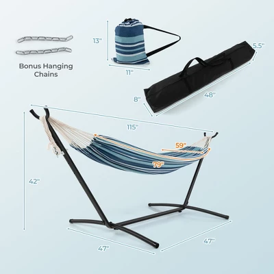 Tangkula Portable Indoor Outdoor 2-Person Double Hammock Set W/ Stand And Carrying Cases 8 Tangkula Portable Indoor Outdoor 2-Person Double Hammock Set W/ Stand And Carrying Cases - Image 8