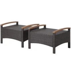 Tangkula Outdoor PE Wicker Ottoman Set Of 2 Patio Rattan Footrest Seat With Soft Cushions & Curved Acacia Wood Handles Beige/Navy Blue/Red/Off White -Tangkula Shop GUEST ed35e9a6 0418 43e6 991b 9a13c752b6ef