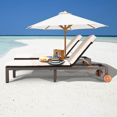 Tangkula 2PCS Patio Adjustable Rattan Recliner Chaise Lounge Chair W/ Cushion Wheels 4 Tangkula 2PCS Patio Adjustable Rattan Recliner Chaise Lounge Chair W/ Cushion Wheels - Image 4