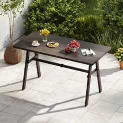 Tangkula 59" X 29.5" Rectangle Rustproof Patio Dining Table W/ 1.93" Umbrella Hole