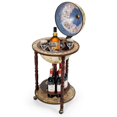 Tangkula 17" Wood Globe Bar Stand 16th Century Italian Rack Drinks Bottle Shelf Cart 10 Tangkula 17" Wood Globe Bar Stand 16th Century Italian Rack Drinks Bottle Shelf Cart - Image 10
