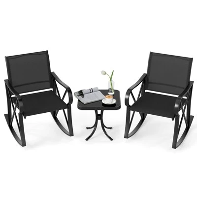Tangkula 3 Piece Patio Rocking Set 2 Rocking Chairs W/ Tempered Glass Side Table 10 Tangkula 3 Piece Patio Rocking Set 2 Rocking Chairs W/ Tempered Glass Side Table - Image 10