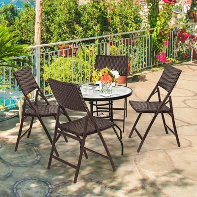 Tangkula 2 PCS Folding Rattan Patio Chairs - Outdoor Wicker Dining 3 Tangkula 2 PCS Folding Rattan Patio Chairs - Outdoor Wicker Dining - Image 3