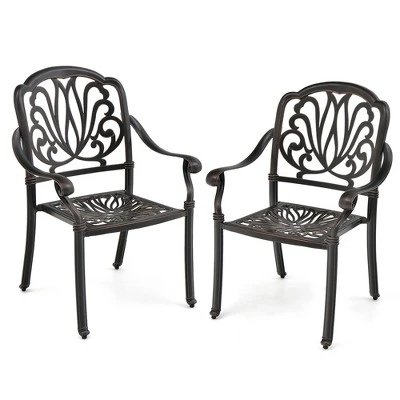 Tangkula Set of 2 Cast Aluminum Stackable Patio Dining Chairs with Armrests 10 Tangkula Set of 2 Cast Aluminum Stackable Patio Dining Chairs with Armrests - Image 10