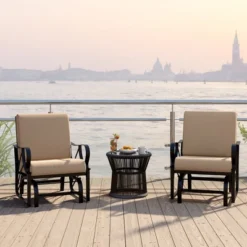Tangkula 2-Piece Patio Glider Chair Set with Thick Seat & Back Cushions