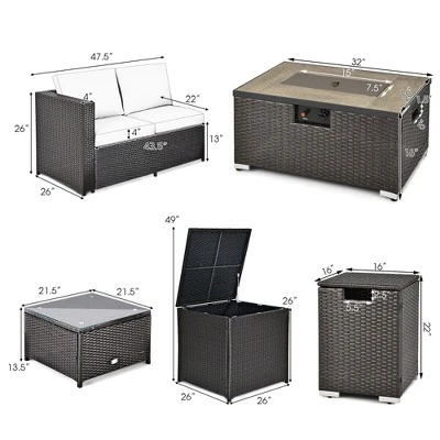 Tangkula 6-Piece Patio Rattan Sofa Set with Fire Pit Table and Storage Box 2 Tangkula 6-Piece Patio Rattan Sofa Set with Fire Pit Table and Storage Box - Image 2