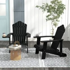 Tangkula Patio HIPS Outdoor Weather Resistant Slatted Chair Adirondack Chair W/ Cup Holder