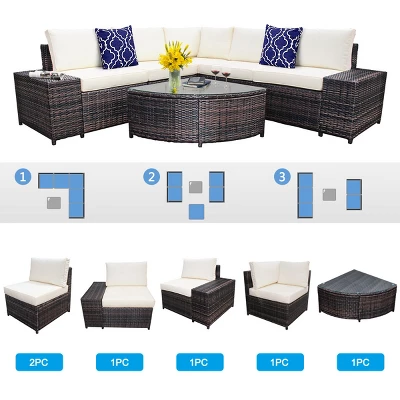 Tangkula 6-Piece Outdoor Rattan Conversation Set Sectional Sofa Set With Arc-Shaped Table 3 Tangkula 6-Piece Outdoor Rattan Conversation Set Sectional Sofa Set With Arc-Shaped Table - Image 3