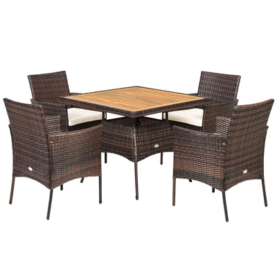 Tangkula Patio Rattan Conversation Set Outdoor Dining Table & Armchair Set W/Cushions & Umbrella Hole 4 Tangkula Patio Rattan Conversation Set Outdoor Dining Table & Armchair Set W/Cushions & Umbrella Hole - Image 4
