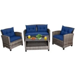 Tangkula 4PCS Rattan Furniture Set Coffee Table Cushioned Sofa Garden Lawn Patio Navy 15 Tangkula 4PCS Rattan Furniture Set Coffee Table Cushioned Sofa Garden Lawn Patio Navy -Tangkula Shop GUEST ef305710 5ea6 4037 834d 907fd7d0f617