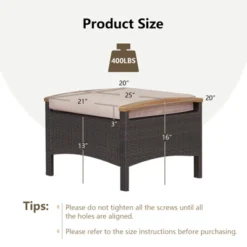 Tangkula Outdoor PE Wicker Ottoman Set Of 2 Patio Rattan Footrest Seat With Soft Cushions & Curved Acacia Wood Handles Beige/Navy Blue/Red/Off White -Tangkula Shop GUEST ef3dd7d1 687e 4f08 a3bb 2ca83860ad99