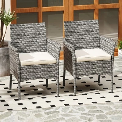 Tangkula Outdoor PE Wicker Chairs Set Of 4 Patio Dining Armchairs W/ Padded Cushions 3 Tangkula Outdoor PE Wicker Chairs Set Of 4 Patio Dining Armchairs W/ Padded Cushions - Image 3