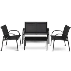 Tangkula 4PCS Black Furniture Set Chairs Coffee Table Patio Garden Brand New
