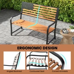 Tangkula 50” Outdoor Garden Bench 2-Person Metal Patio Chair With Flag Pattern Backrest & Rustic Wood Grain Finish 13 Tangkula 50” Outdoor Garden Bench 2-Person Metal Patio Chair With Flag Pattern Backrest & Rustic Wood Grain Finish -Tangkula Shop GUEST efedd7c4 e793 40a4 a5b7 c15147e9dd8b