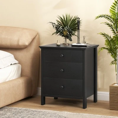 Tangkula 3-Drawer Modern Nightstand Bedside Table Wooden End Table White/Black 2 Tangkula 3-Drawer Modern Nightstand Bedside Table Wooden End Table White/Black - Image 2