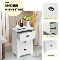 Tangkula End Table Nightstand Bedroom Storage W/ 3 Drawers & Wood Slide White 12 Tangkula End Table Nightstand Bedroom Storage W/ 3 Drawers & Wood Slide White -Tangkula Shop GUEST f06cab7e 6142 43ff bf02 a8f298304e3c