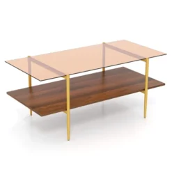 Tangkula 2-Tier Glass Coffee Table W/ Tampered Glass Tabletop & Open Storage Shelf -Tangkula Shop GUEST f08521f8 bcb7 4c8f 82ec 46aa6106b041