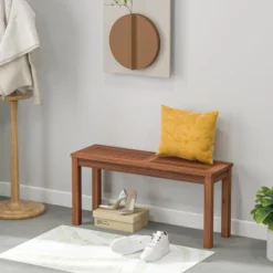 Tangkula 39.5" Solid Wood Patio Bench - Durable 2-Person Slatted Outdoor Seating