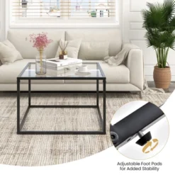 Tangkula Glass Coffee Table 27.5 Inch Modern Square Metal Frame Living Room Transparent -Tangkula Shop GUEST f0aa34c3 5896 4639 9287 4f7d9f6c7117