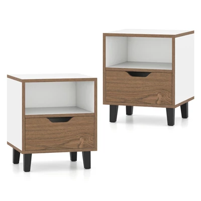Tangkula 2PCS Nightstand Mid Century Modern Bedside Table W/ Drawer Open Storage Shelf 9 Tangkula 2PCS Nightstand Mid Century Modern Bedside Table W/ Drawer Open Storage Shelf - Image 9