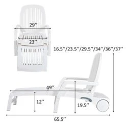 Tangkula 2 PCS PatioĀ LoungeĀ ChairĀ ChaiseĀ ReclinerĀ Adjustable Backrest All Weather For Outdoor&Indoor Wheels White