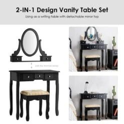 Tangkula Vanity Table Set W/ 360° Rotating Oval Mirror & Drawers Black/White -Tangkula Shop GUEST f0ec5c5c 4568 4d0d a16a f33c8713071e
